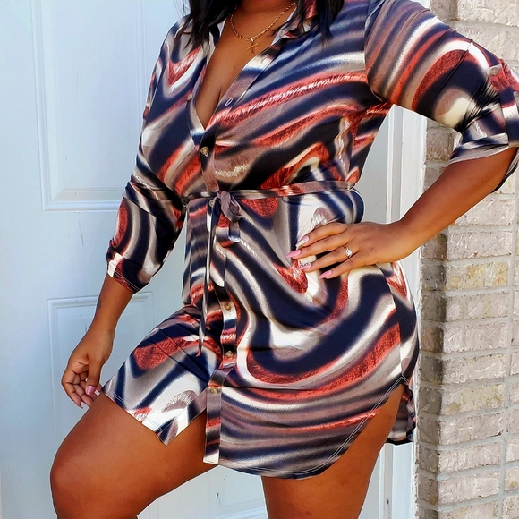 Plus Size Animal Print shirt dress - Picture 4 of 6